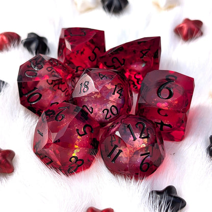 Red Liquid Core DnD Dice Set - Diamond Cut Glitter - Crimson Conjuring