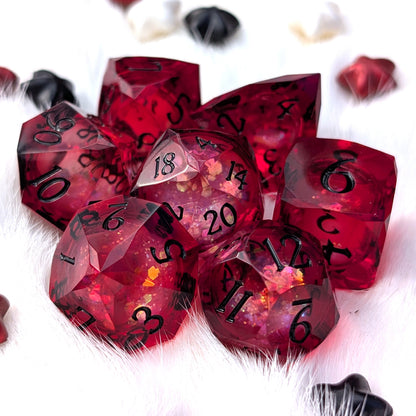Red Liquid Core DnD Dice Set - Diamond Cut Glitter - Crimson Conjuring