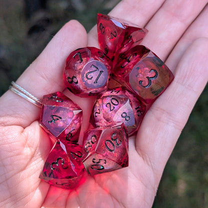 Red Liquid Core DnD Dice Set - Diamond Cut Glitter - Crimson Conjuring