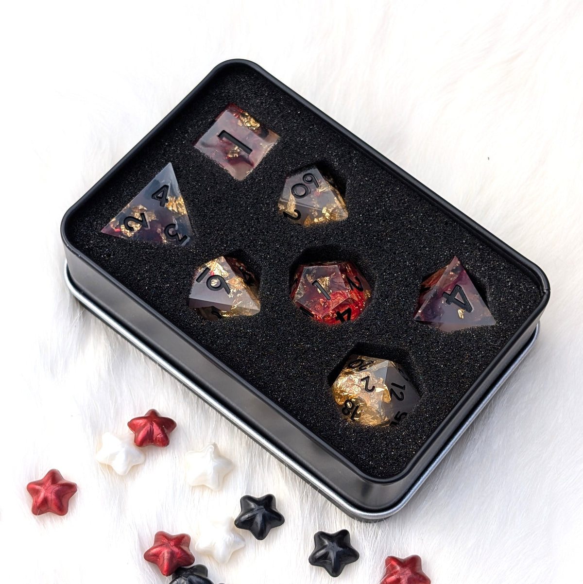 Blood Effect Sharp Edge DnD Dice Set - White & Red - Crimson Relic