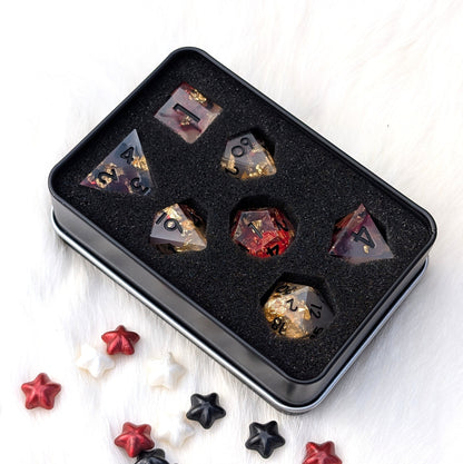Blood Effect Sharp Edge DnD Dice Set - White & Red - Crimson Relic