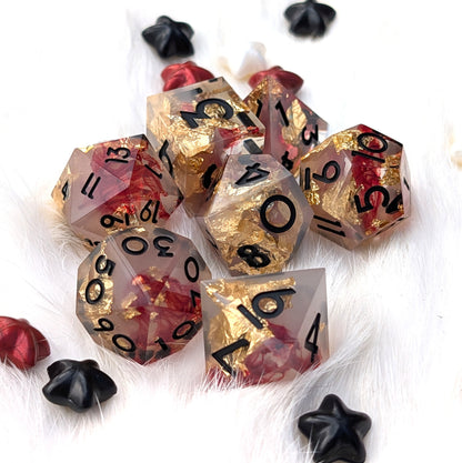 Blood Effect Sharp Edge DnD Dice Set - White & Red - Crimson Relic