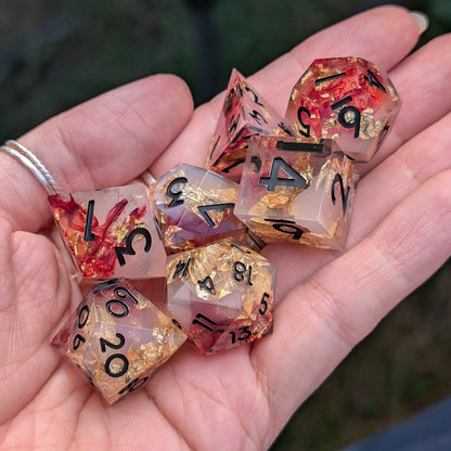 Blood Effect Sharp Edge DnD Dice Set - White & Red - Crimson Relic