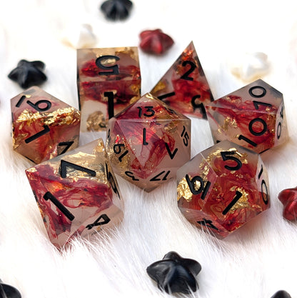 Blood Effect Sharp Edge DnD Dice Set - White & Red - Crimson Relic
