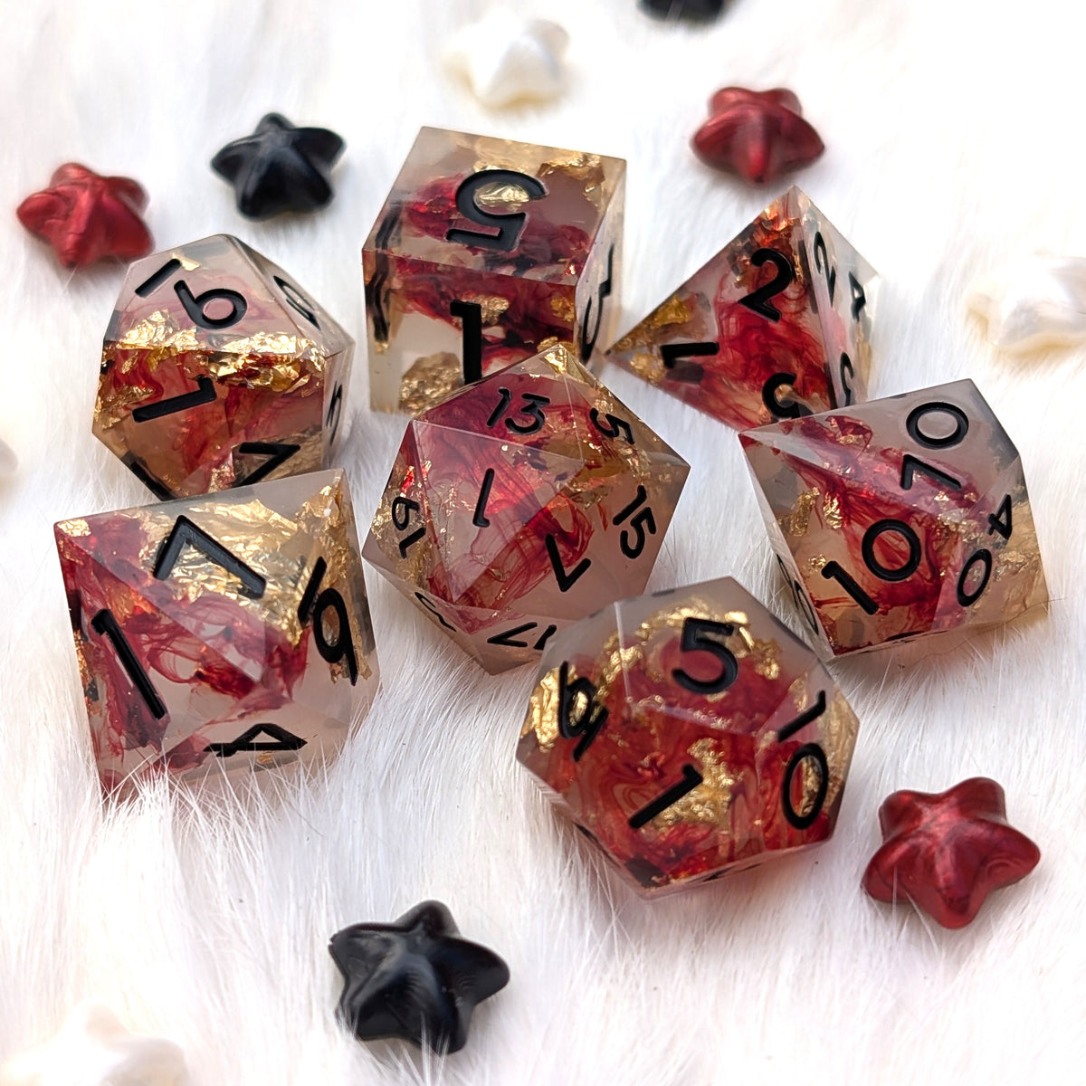 Blood Effect Sharp Edge DnD Dice Set - White & Red - Crimson Relic
