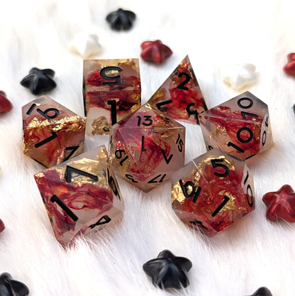 Blood Effect Sharp Edge DnD Dice Set - White & Red - Crimson Relic