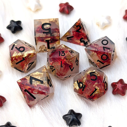 Blood Effect Sharp Edge DnD Dice Set - White & Red - Crimson Relic