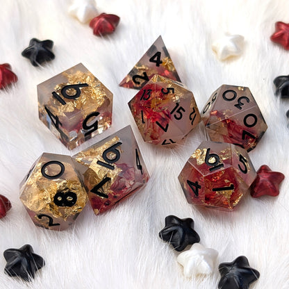 Blood Effect Sharp Edge DnD Dice Set - White & Red - Crimson Relic