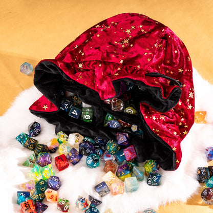 Starry Red and Black Dice Bag – Multi-Pocket Velvet Pouch with Moon Charms