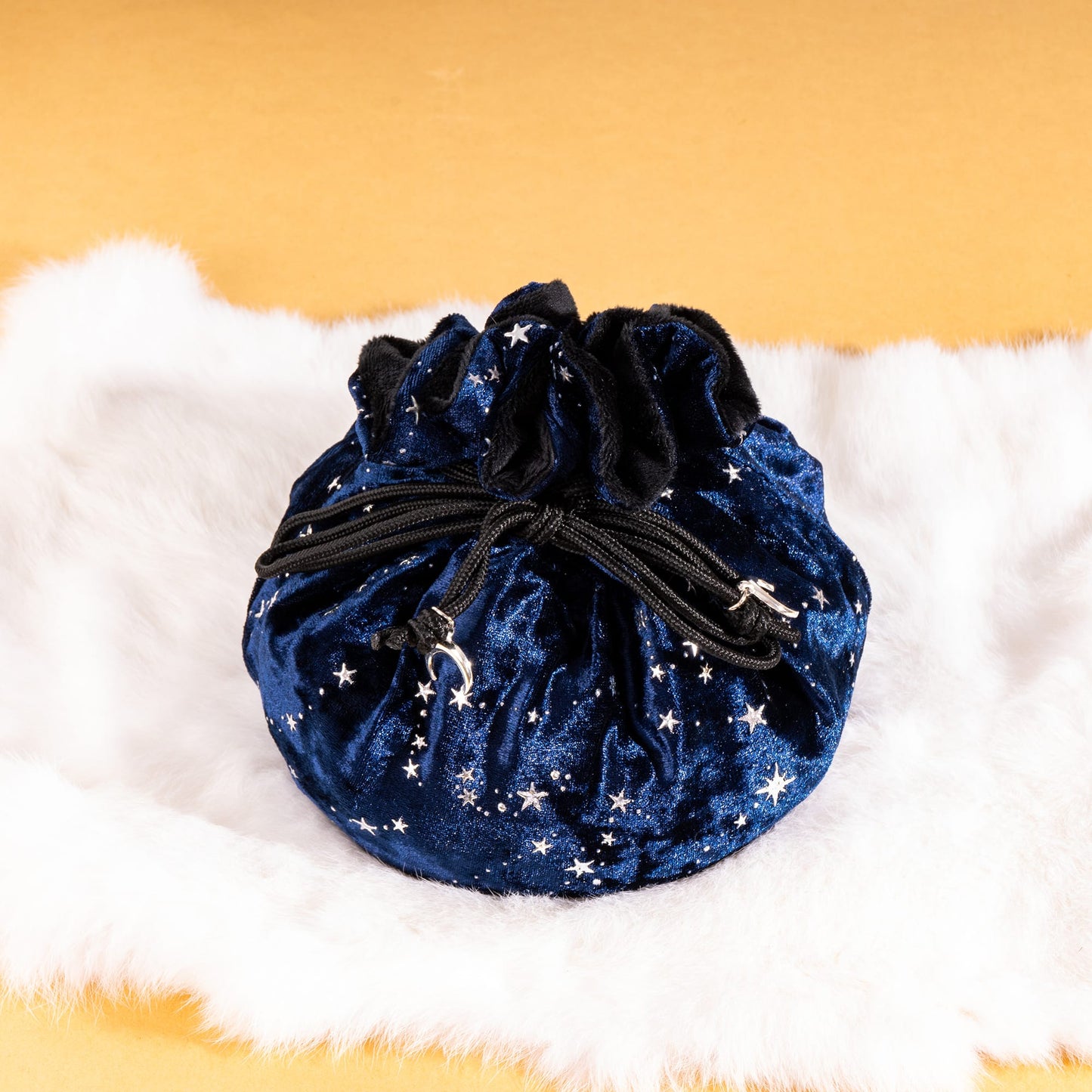 Starry Blue and Black Dice Bag – Multi-Pocket Velvet Pouch with Moon Charms