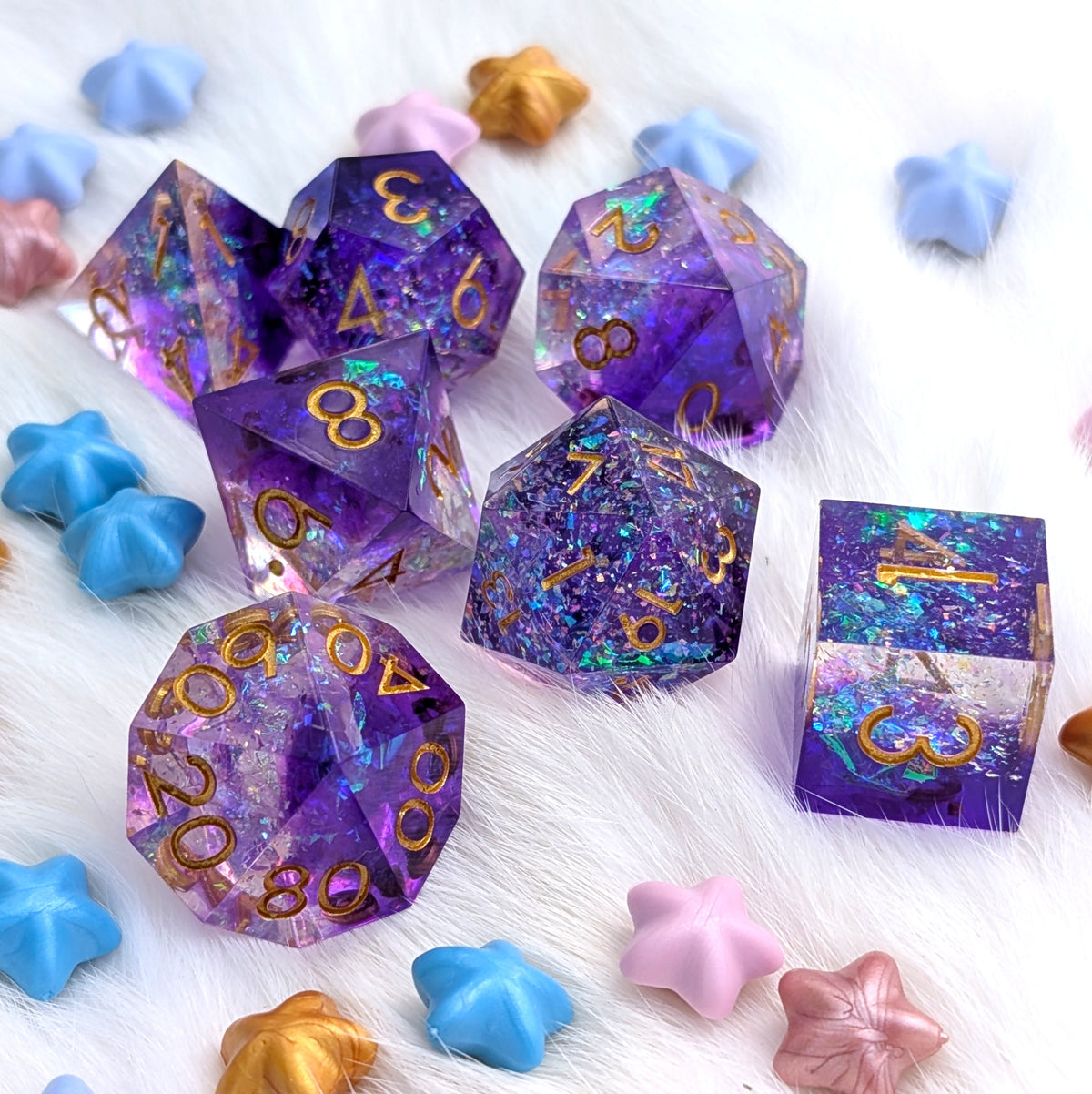 Crackling Purple Magic Sharp Edge DND Dice Set
