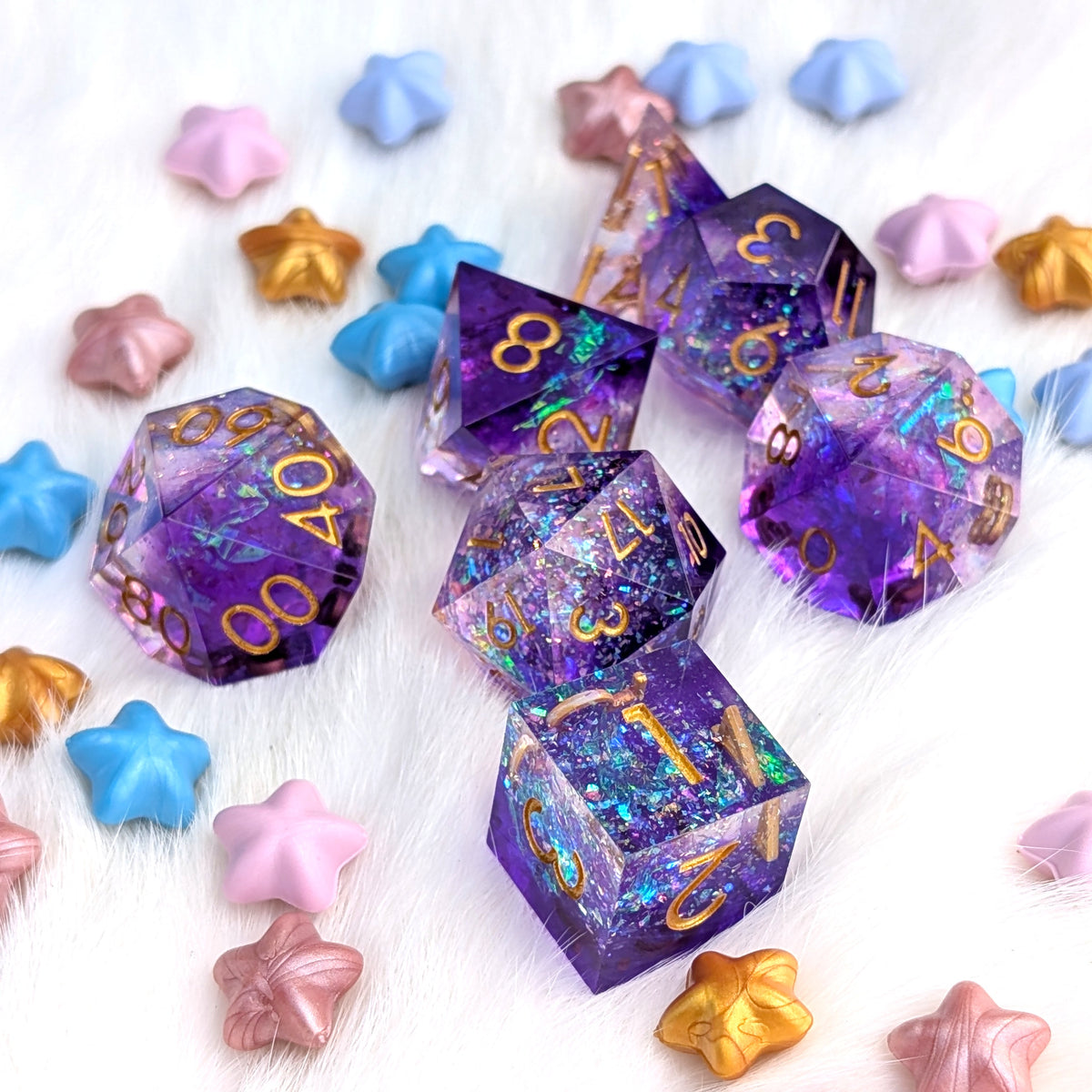 Crackling Purple Magic Sharp Edge DND Dice Set
