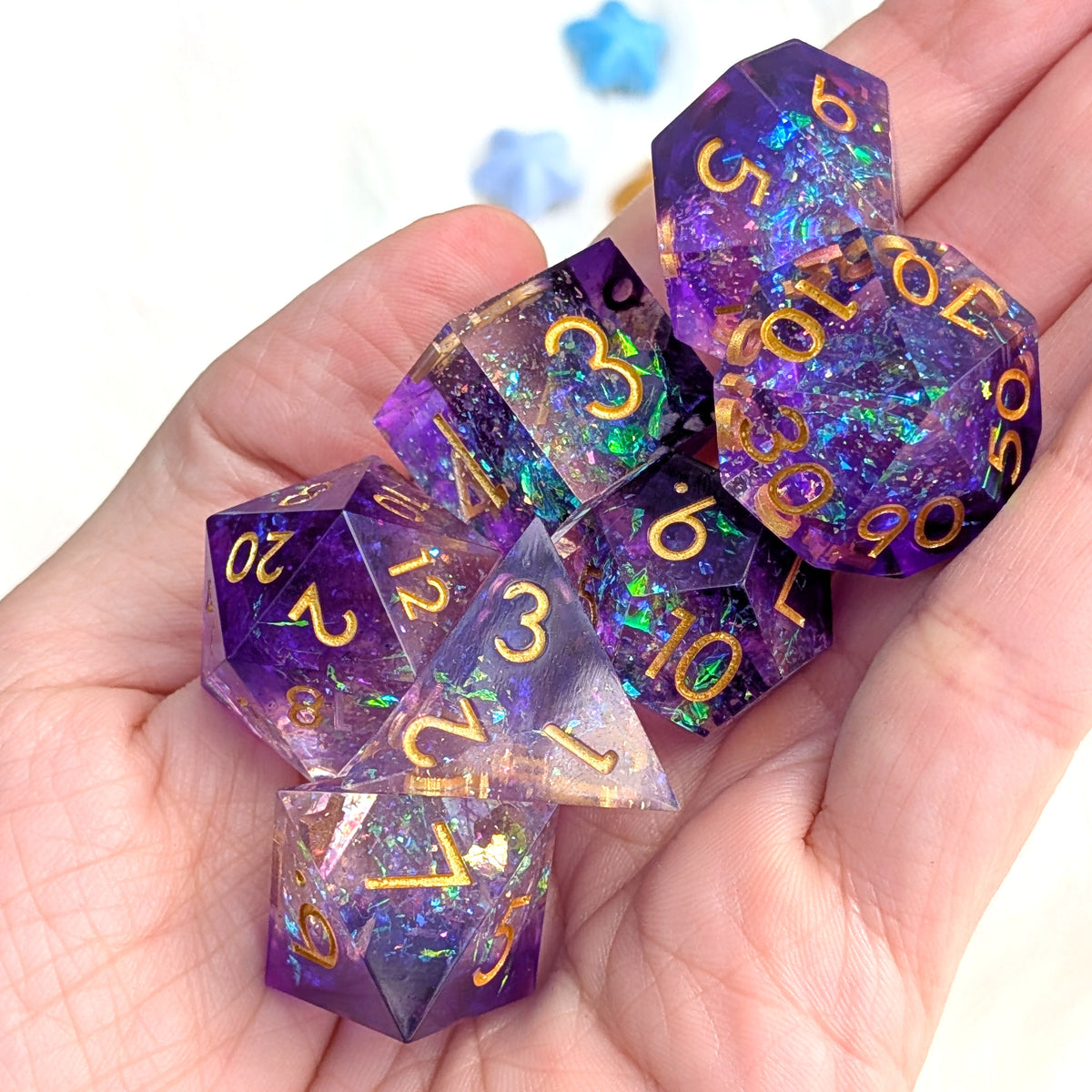 Crackling Purple Magic Sharp Edge DND Dice Set