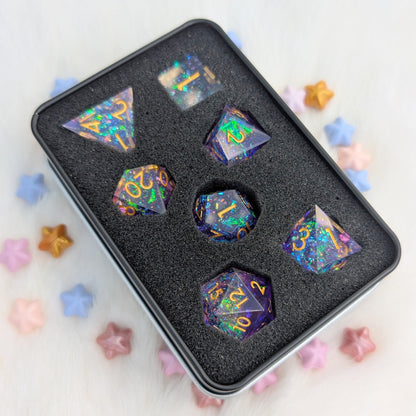 Crackling Purple Magic Sharp Edge DND Dice Set