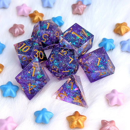 Crackling Purple Magic Sharp Edge DND Dice Set