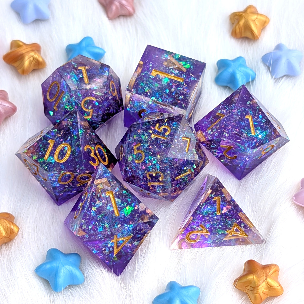 Crackling Purple Magic Sharp Edge DND Dice Set