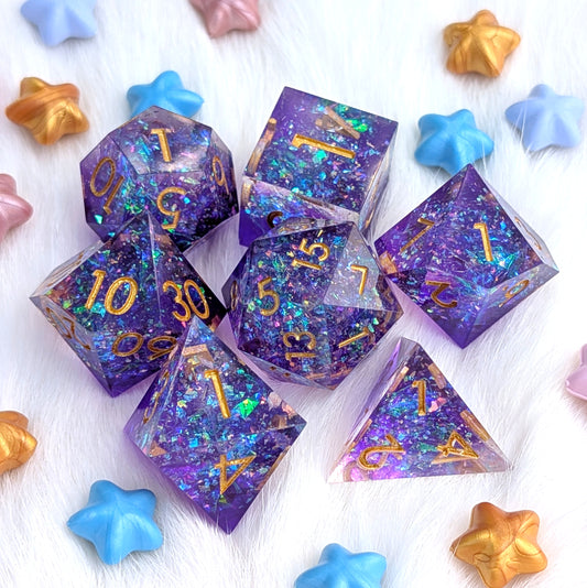 Crackling Purple Magic Sharp Edge DND Dice Set