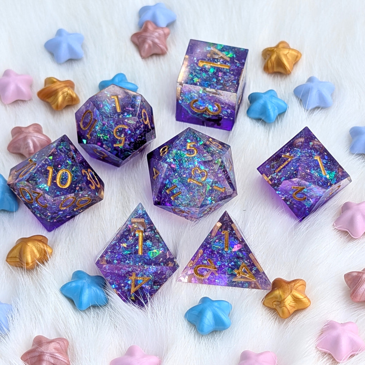 Crackling Purple Magic Sharp Edge DND Dice Set