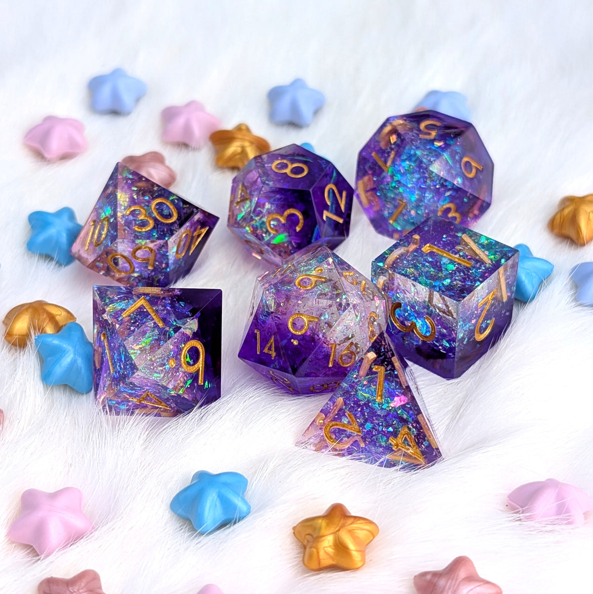 Crackling Purple Magic Sharp Edge DND Dice Set