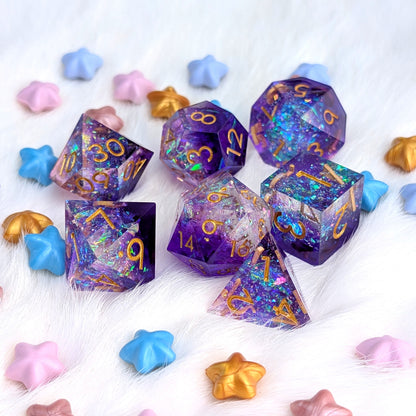 Crackling Purple Magic Sharp Edge DND Dice Set