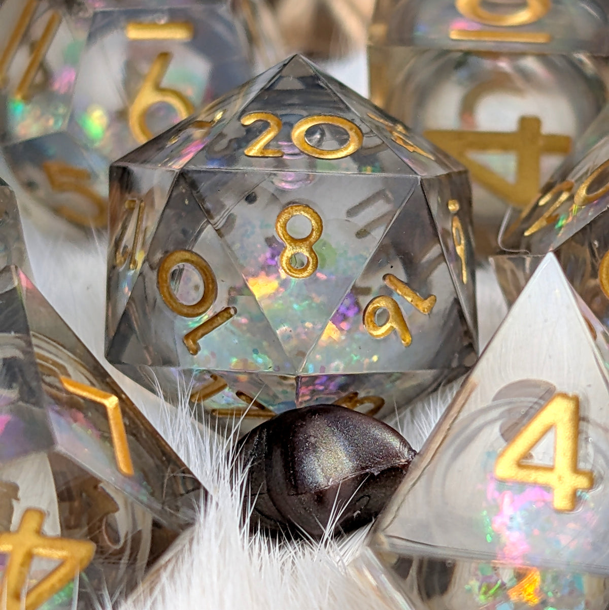 Liquid Core DnD Dice Set - Black Iridescent Glitter - Night Glimmer