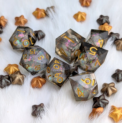 Liquid Core DnD Dice Set - Black Iridescent Glitter - Night Glimmer