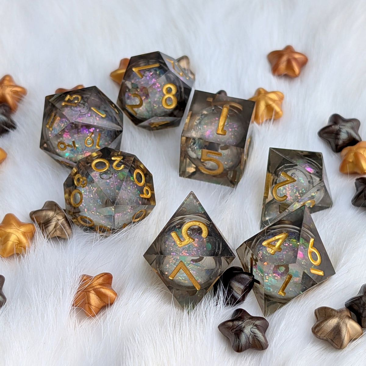 Liquid Core DnD Dice Set - Black Iridescent Glitter - Night Glimmer