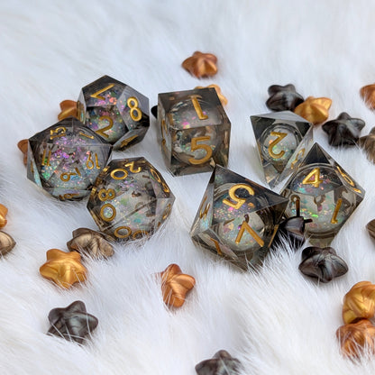 Liquid Core DnD Dice Set - Black Iridescent Glitter - Night Glimmer