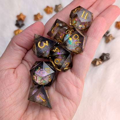Liquid Core DnD Dice Set - Black Iridescent Glitter - Night Glimmer