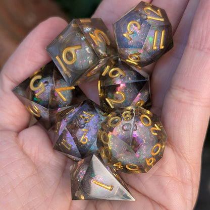 Liquid Core DnD Dice Set - Black Iridescent Glitter - Night Glimmer