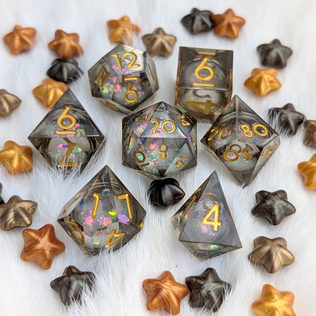 Liquid Core DnD Dice Set - Black Iridescent Glitter - Night Glimmer