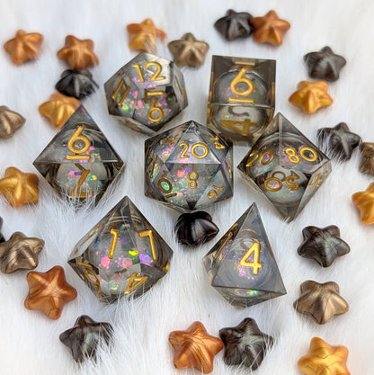 Liquid Core DnD Dice Set - Black Iridescent Glitter - Night Glimmer
