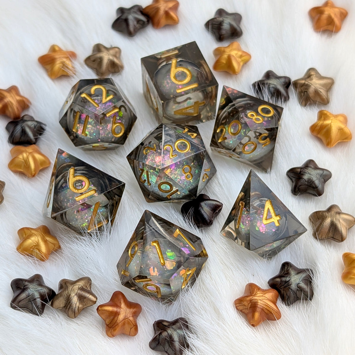 Liquid Core DnD Dice Set - Black Iridescent Glitter - Night Glimmer