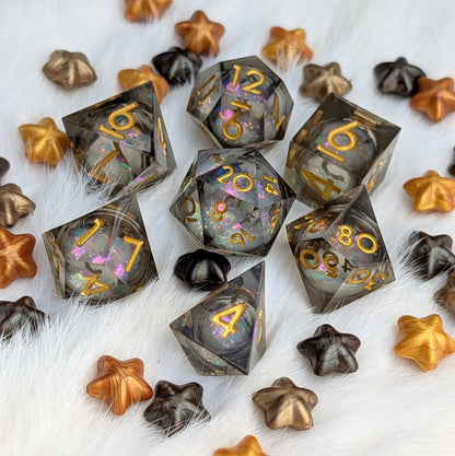 Liquid Core DnD Dice Set - Black Iridescent Glitter - Night Glimmer
