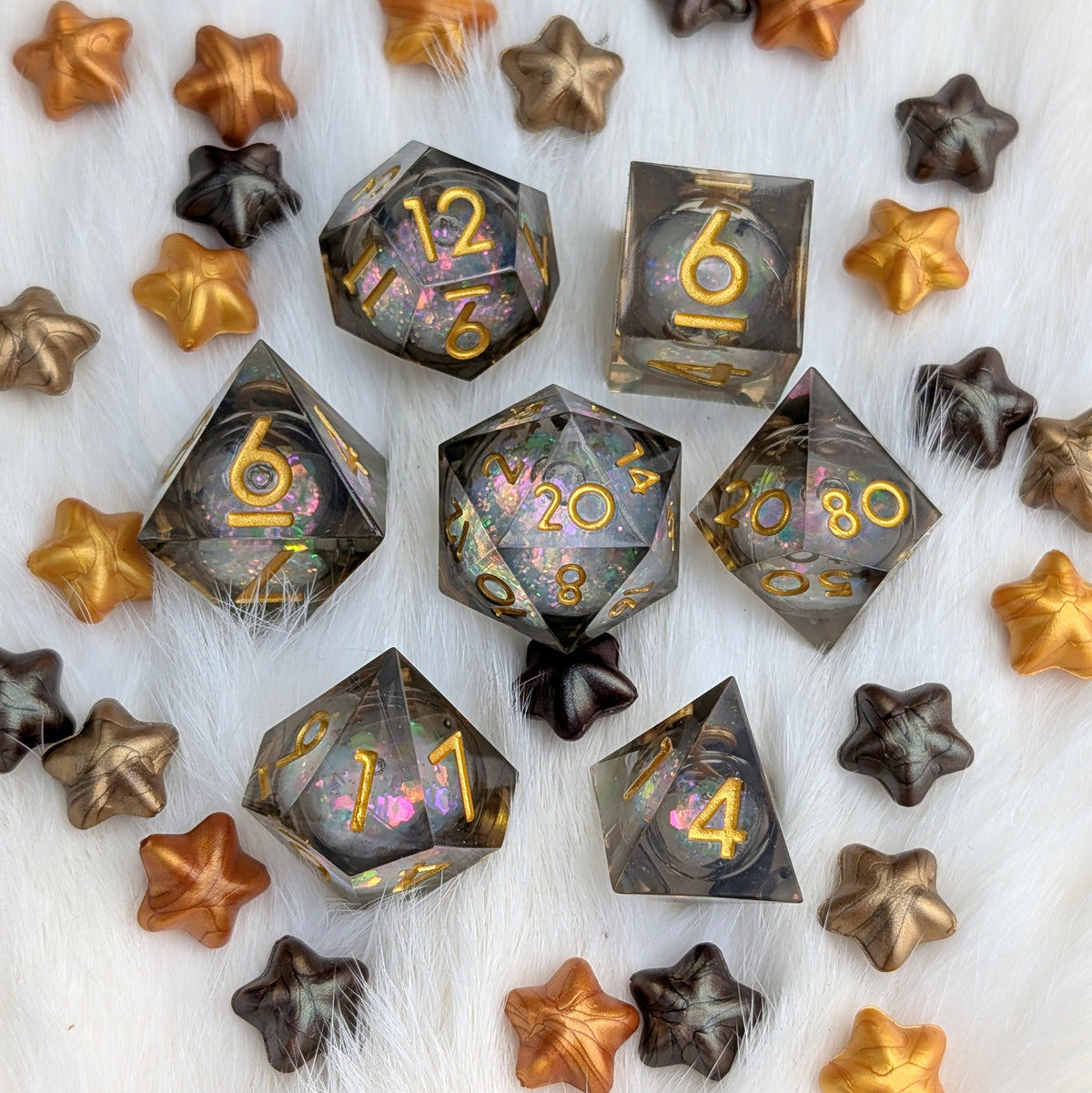 Liquid Core DnD Dice Set - Black Iridescent Glitter - Night Glimmer