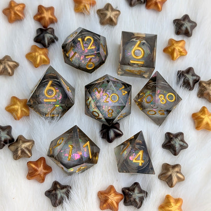 Liquid Core DnD Dice Set - Black Iridescent Glitter - Night Glimmer