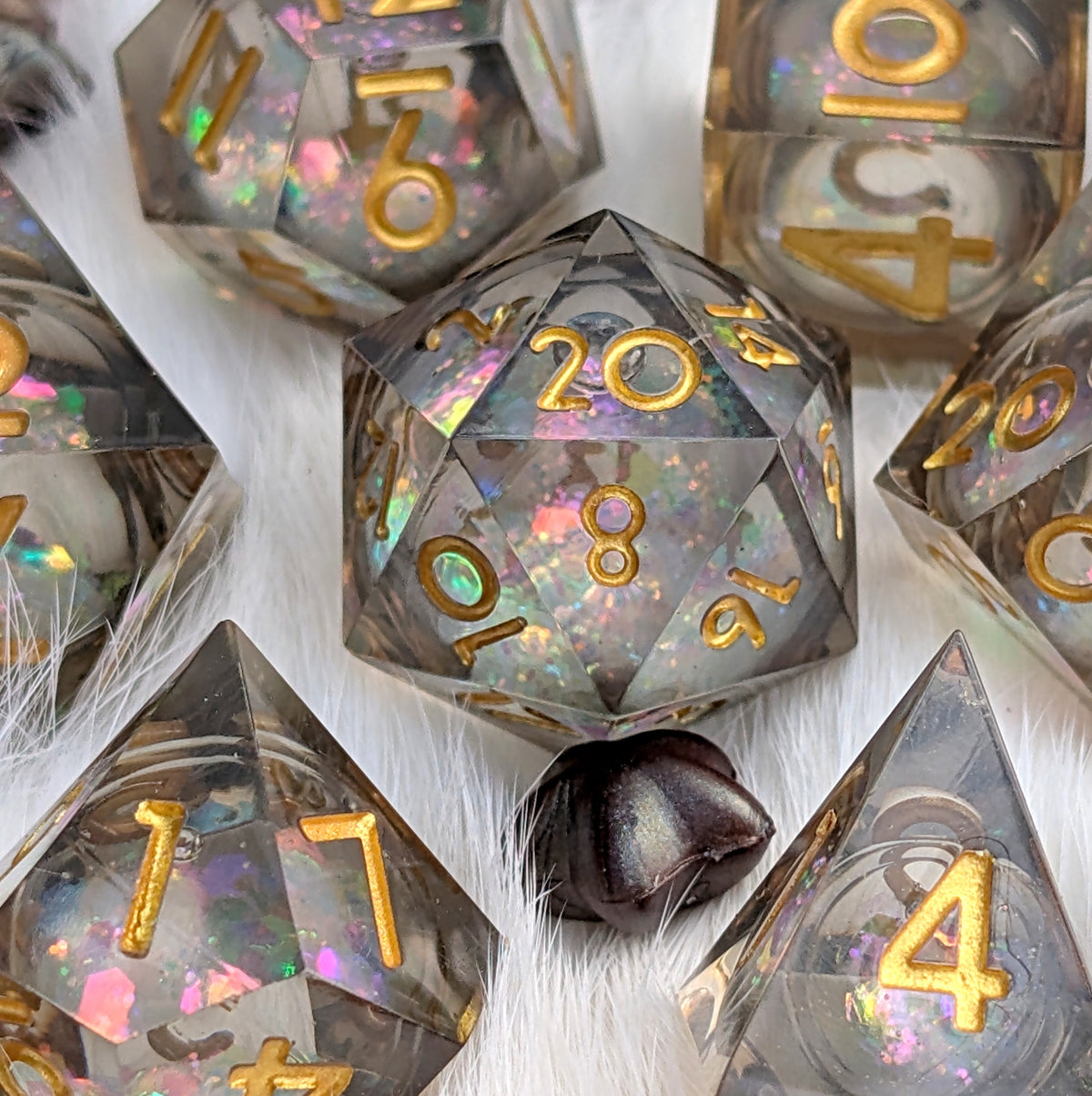 Liquid Core DnD Dice Set - Black Iridescent Glitter - Night Glimmer