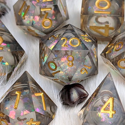 Liquid Core DnD Dice Set - Black Iridescent Glitter - Night Glimmer
