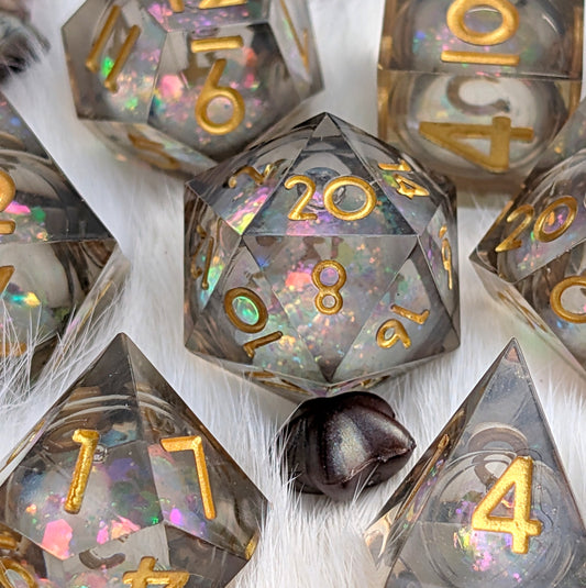 Liquid Core DnD Dice Set - Black Iridescent Glitter - Night Glimmer