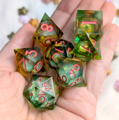 Green and Orange Liquid Core DnD Dice Set - Feywild Fizz