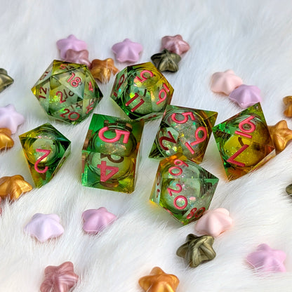 Green and Orange Liquid Core DnD Dice Set - Feywild Fizz