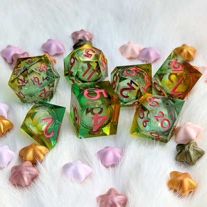 Green and Orange Liquid Core DnD Dice Set - Feywild Fizz