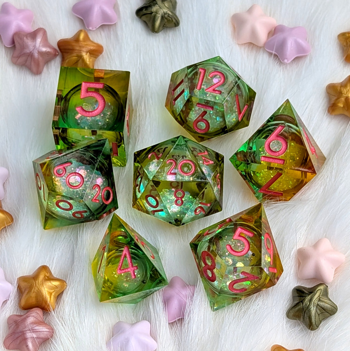 Green and Orange Liquid Core DnD Dice Set - Feywild Fizz