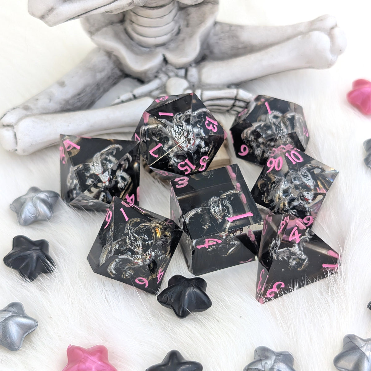 Black Dragon DnD Dice Set - Sharp Edge Resin - Dreadwing