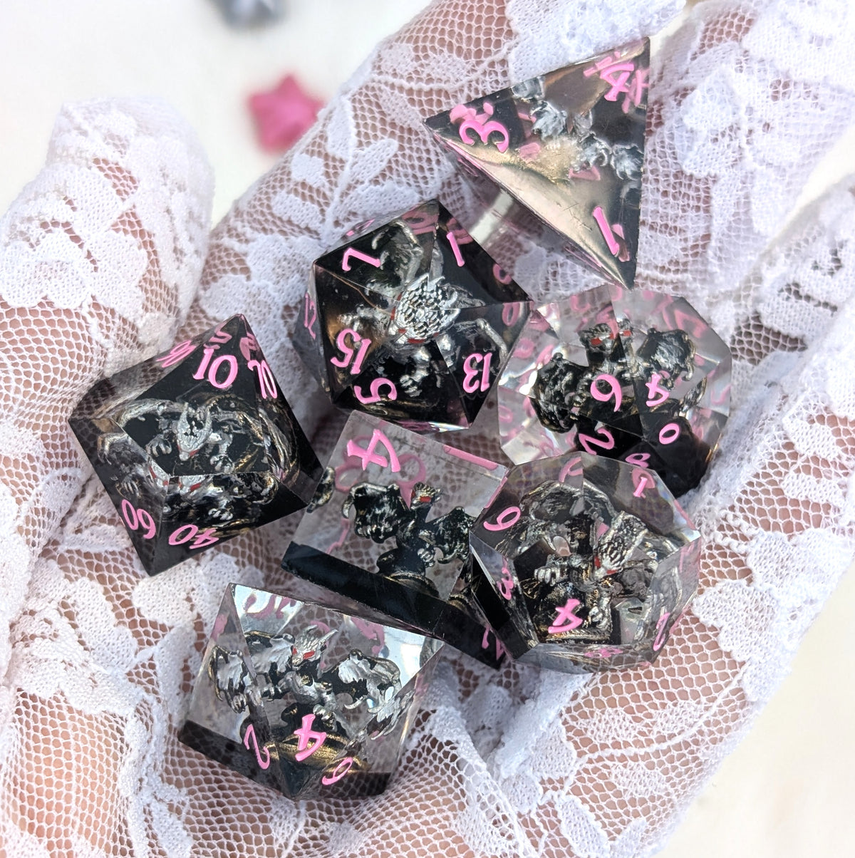 Black Dragon DnD Dice Set - Sharp Edge Resin - Dreadwing