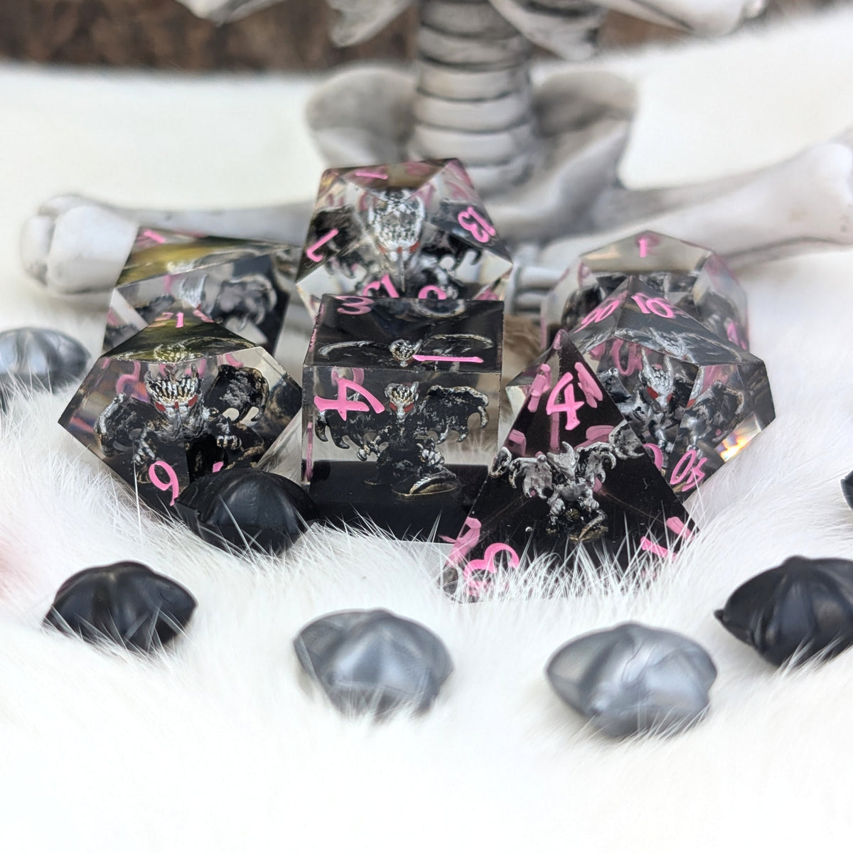 Black Dragon DnD Dice Set - Sharp Edge Resin - Dreadwing