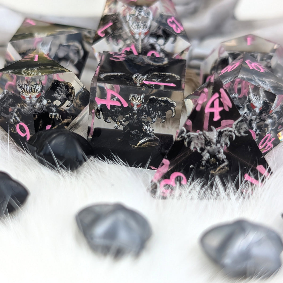 Black Dragon DnD Dice Set - Sharp Edge Resin - Dreadwing