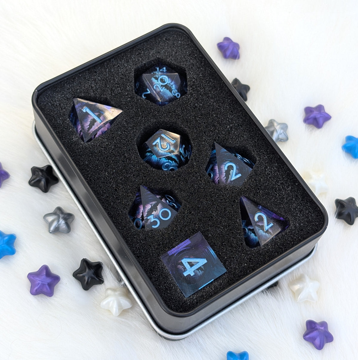 Moving Eye Liquid Core DnD Dice Set - Purple Blue - Eldritch Gaze