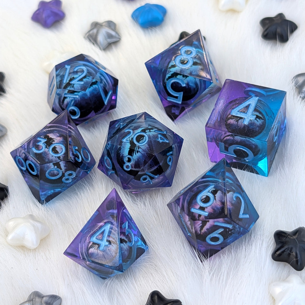 Moving Eye Liquid Core DnD Dice Set - Purple Blue - Eldritch Gaze