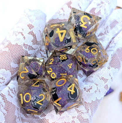 Black Cat Liquid Core DnD Dice Set - Familiar's Secret